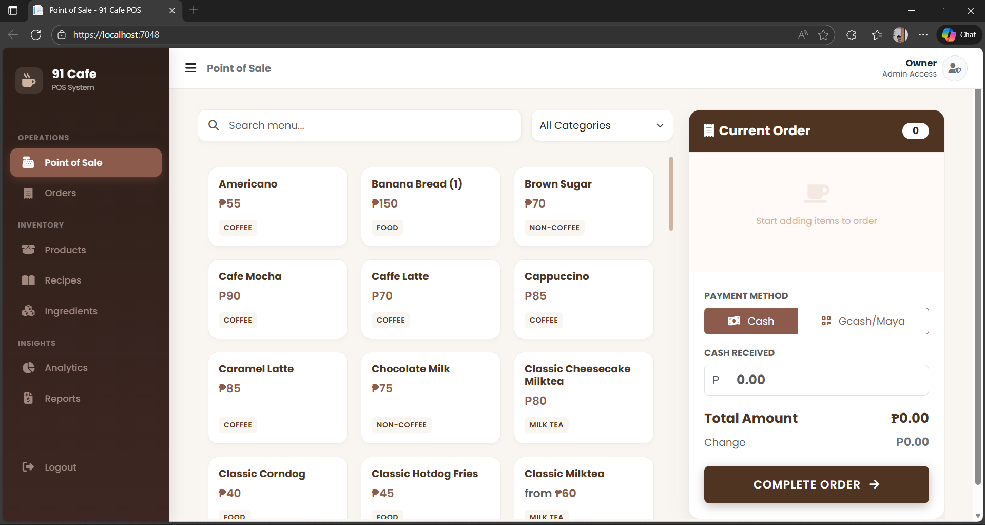 Preview of Coffee Shop POS Dashboard